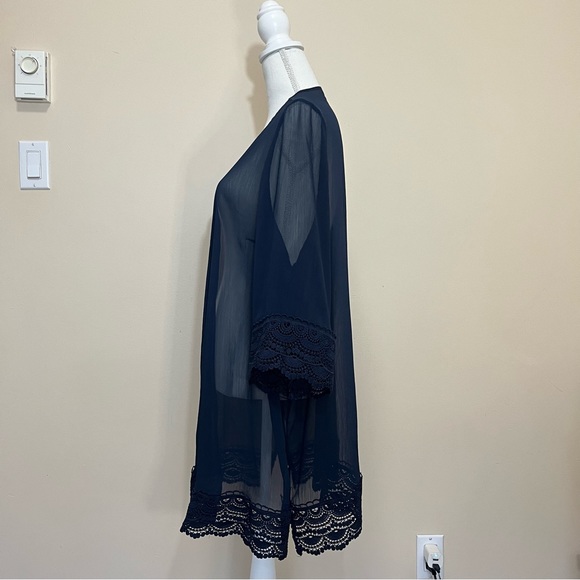 CJ Banks Navy Blue Sheer Open Cardigan Lace Crochet Trim - Picture 6 of 12